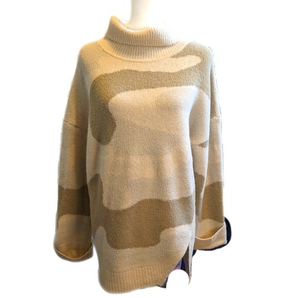 Express NWT turtleneck cream camouflage wool blend sweater, asymmetrical S - Picture 1 of 9